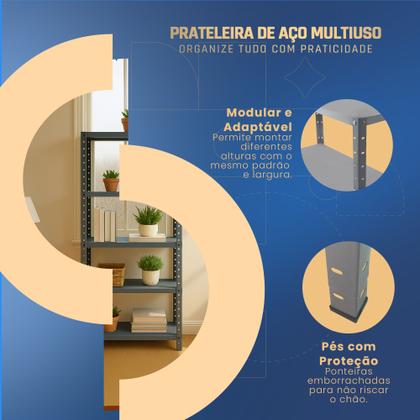 Imagem de Estante Prateleira de Aço Modular Multiuso Armário Livreiro Com 5 Bandejas até 30kg por bandejas