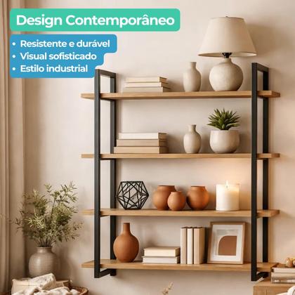 Imagem de Estante Prateleira Design Industrial Para Livros Metalon Mdf Casa nicho madeira rustico escritorio