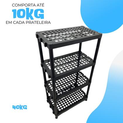 Imagem de Estante Prateleira Modular 4 Andar Reforçada Organizadora Livros Cozinha Quarto Lavanderia Sapateira Facil Montar Preta