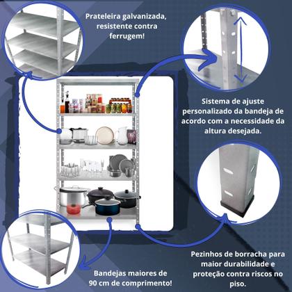 Imagem de Estante Prateleira Modular de Aço Galvonizado 90CM Multiuso Armário Livreiro Com 5 Bandejas até 30kg por bandejas