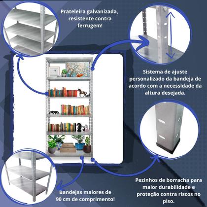 Imagem de Estante Prateleira Modular de Aço Galvonizado Organizadora Multiuso Armário Livreiro Com 6 Bandejas até 30kg por bandejas armario de cozinha