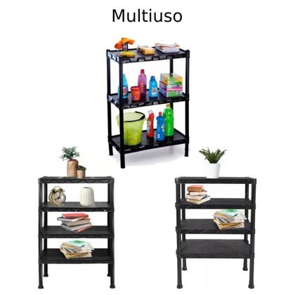 Imagem de Estante Preta de Plástico Modular 4 Prateleiras Multiuso