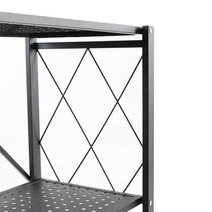 Imagem de Estante Rack de Aço Dobrável Preta com 3 Prateleiras e Rodízios