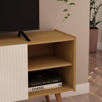 Imagem de Estante Rack p/Tv até 50 Polegadas com Pés de Madeira Maciça 100% MDF 0578 Vértice Genialflex