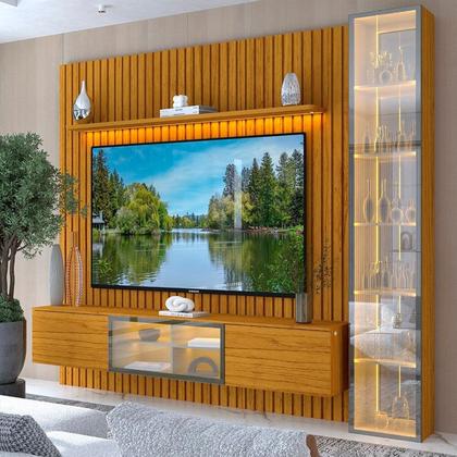 Imagem de Estante Ripado Home para Tv 84 Polegadas 5 Portas Ripada com Led 266,8cm 100% Mdf Nobre Clean/luminare