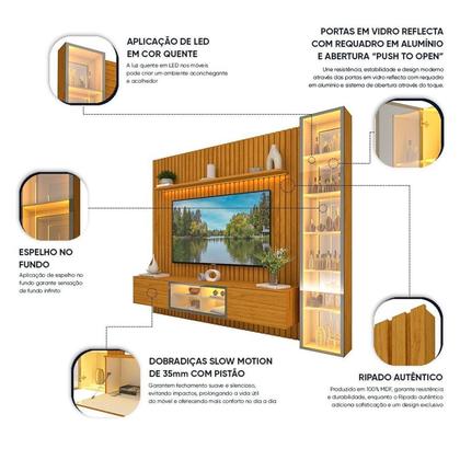 Imagem de Estante Ripado Home para Tv 84 Polegadas 5 Portas Ripada com Led 266,8cm 100% Mdf Nobre Clean/luminare