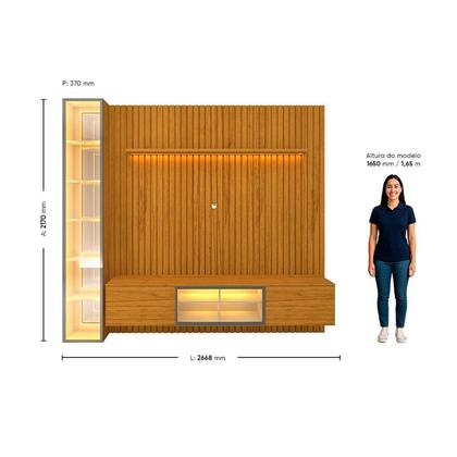 Imagem de Estante Ripado Home para Tv 84 Polegadas 5 Portas Ripada com Led 266,8cm 100% Mdf Nobre Clean/luminare