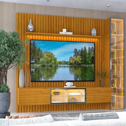Imagem de Estante Ripado Home para Tv 84 Polegadas 5 Portas Ripada com Led 266,8cm 100% Mdf Nobre Clean/luminare