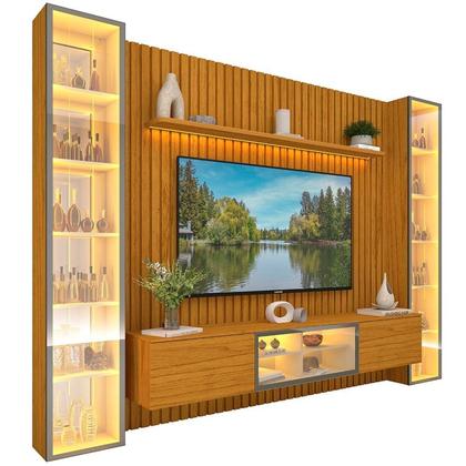 Imagem de Estante Ripado Home para Tv 84 Polegadas com Led Ripada 5 Portas 304,8cm 100% Mdf Nobre Clean/luminare