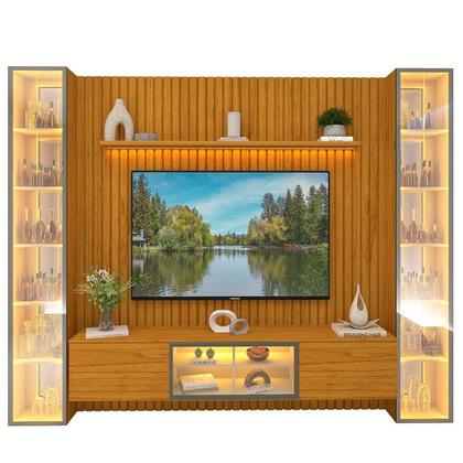 Imagem de Estante Ripado Home para Tv 84 Polegadas com Led Ripada 5 Portas 304,8cm 100% Mdf Nobre Clean/luminare