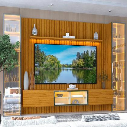 Imagem de Estante Ripado Home para Tv 84 Polegadas com Led Ripada 5 Portas 304,8cm 100% Mdf Nobre Clean/luminare