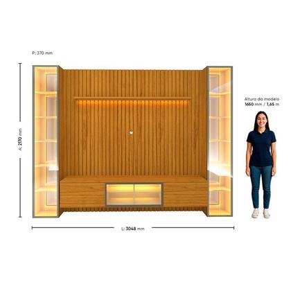 Imagem de Estante Ripado Home para Tv 84 Polegadas com Led Ripada 5 Portas 304,8cm 100% Mdf Nobre Clean/luminare