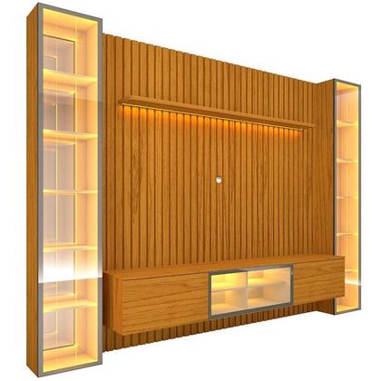 Imagem de Estante Ripado Home para Tv 84 Polegadas com Led Ripada 5 Portas 304,8cm 100% Mdf Nobre Clean/luminare