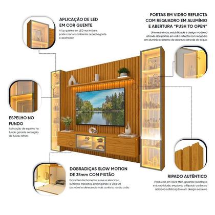 Imagem de Estante Ripado Home para Tv 84 Polegadas com Led Ripada 5 Portas 304,8cm 100% Mdf Nobre Clean/luminare