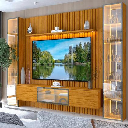 Imagem de Estante Ripado Home para Tv 84 Polegadas com Led Ripada 5 Portas 304,8cm 100% Mdf Nobre Clean/luminare