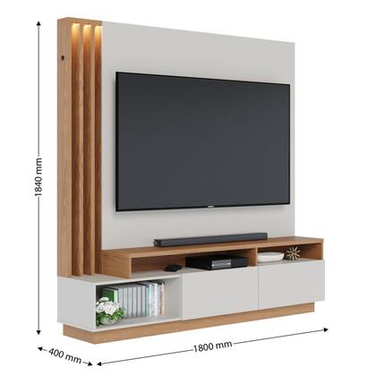 Imagem de Estante Ripado Home Theater com Led Para TV até 65 Polegadas 2 Portas Humaitá Colibri