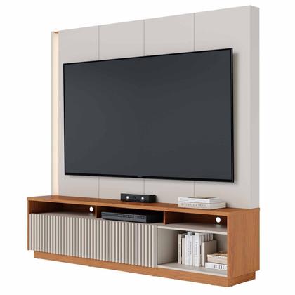 Imagem de Estante Ripado Home Theater para Tv até 75 Polegadas 198,2cmx200cm com Led 2 Portas Jordão