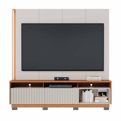 Imagem de Estante Ripado Home Theater para Tv até 75 Polegadas 198,2cmx200cm com Led 2 Portas Jordão