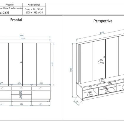 Imagem de Estante Ripado Home Theater para Tv até 75 Polegadas 198,2cmx200cm com Led 2 Portas Jordão