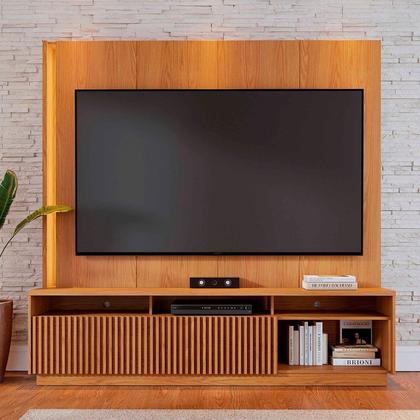 Imagem de Estante Ripado Home Theater para Tv até 75 Polegadas com Led 2 Portas Jordão
