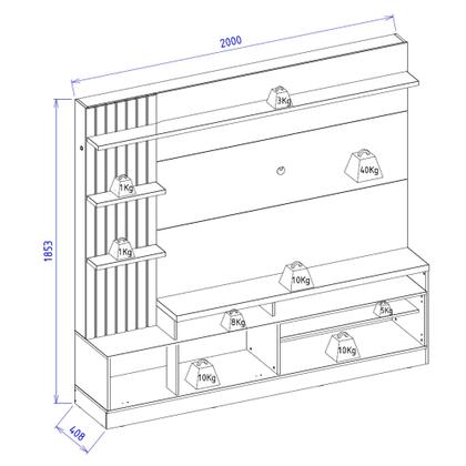 Imagem de Estante Ripado Home Theater para TVs até 65 Polegadas com LED 1 Porta 4 Nichos Maceió Colibri Móveis