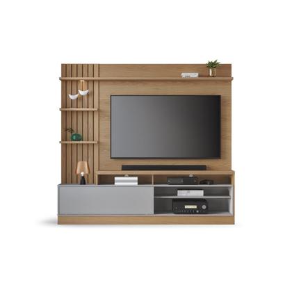 Imagem de Estante Ripado Home Theater para TVs até 65 Polegadas com LED 1 Porta 4 Nichos Maceió Colibri Móveis