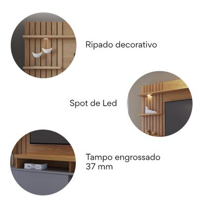 Imagem de Estante Ripado Home Theater para TVs até 65 Polegadas com LED 1 Porta 4 Nichos Maceió Colibri Móveis