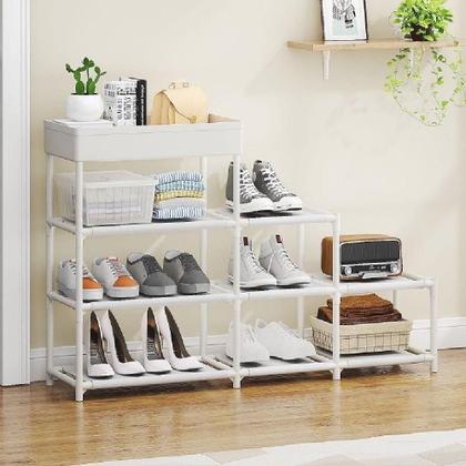 Imagem de Estante Sapateira Modular 8 Nichos  Organizador Multiuso 4 Andares para Casa, Quarto e Sala Branco