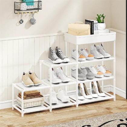Imagem de Estante Sapateira Modular 8 Nichos  Organizador Multiuso 4 Andares para Casa, Quarto e Sala Branco