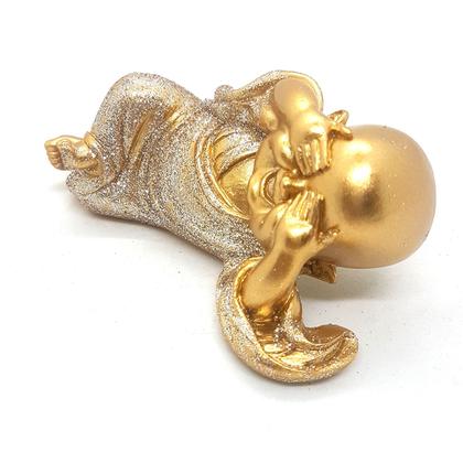 Imagem de Estátua Buda Ceguinho Deitado Estatueta Buda 9cm Brilhante