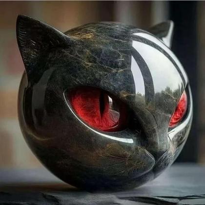 Figura Decorativa De Gato De Resina, Estilo Piedra Negra Con Ojos ámbar, 8x8x8 Cm, Para Estanterías O Escritorio