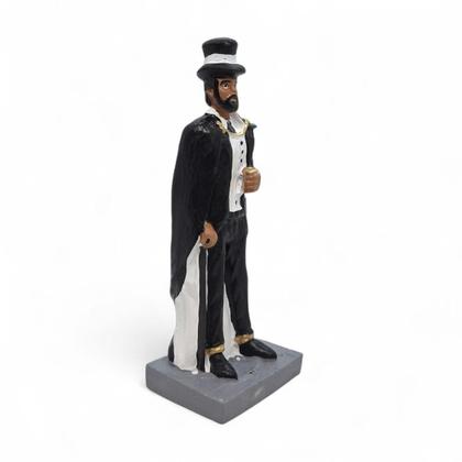 Imagem de Estátua Exu Capa Preta Branco Proteção nos Caminhos 16 cm