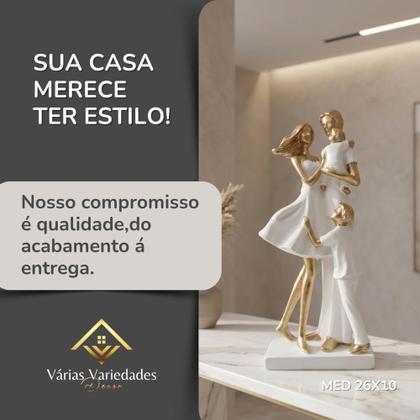 Imagem de Estátua Família Casal com 2 Filhos Meninos 26cm Escultura Para Sala E Aparador - Várias Variedades