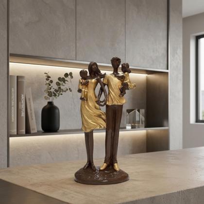 Imagem de Estátua Família Gêmeos Marrom e Dourada 27cm Presente Criativo Decoração Sala VÁRIAS VARIEDADES