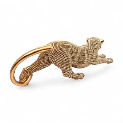 Imagem de Estátua Leopardo Dourado Esticado Brilhante Detalhado 23 cm