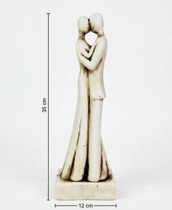 Imagem de Estatueta Casal Apaixonado Abraço Enfeite Rústico 35 Cm G! Branco Envelhecido