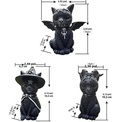 Imagem de Estatueta de Bruxa Gato Preto Pintada à Mão - Decoração de Halloween