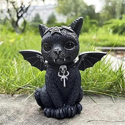 Imagem de Estatueta de Bruxa Gato Preto Pintada à Mão - Decoração de Halloween