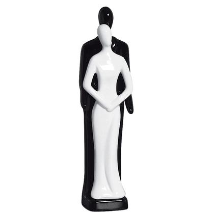 Imagem de Estatueta Estátua Escultura Enfeite Mesa Cerâmica Decoração Casal Romance Preto e Branco