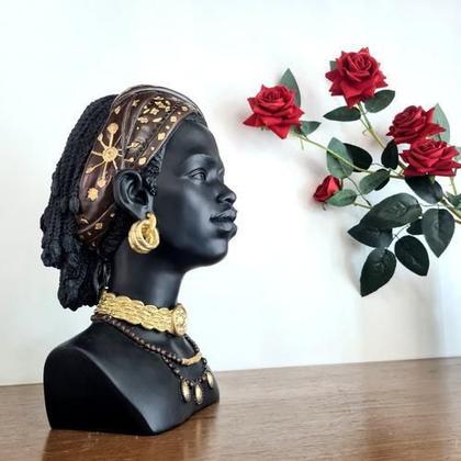 Imagem de Estatueta Mulher Africana Poliresina 30cm - Preto/Dourado