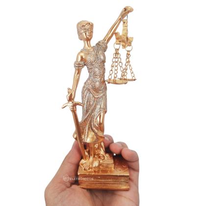 Imagem de Estatueta Têmis Símbolo de Justiça e Equilíbrio com Detalhes Dourados e Resina com Glitter MRESJ10A