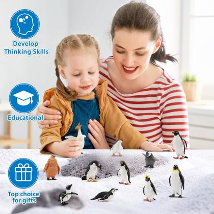 Imagem de Estatueta Toy Toymany Penguin Set 12 realistas com filhote de pinguim