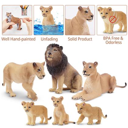 Imagem de Estatuetas de animais Toymany Lion Family, 6 peças para crianças a partir de 3 anos