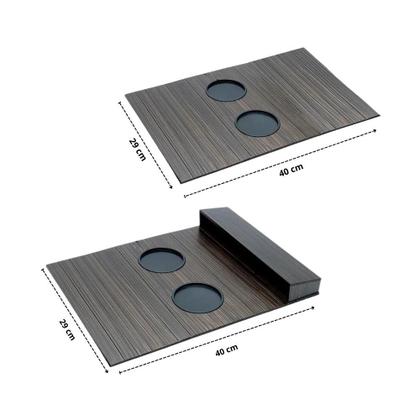 Imagem de Esteira Bandeja Porta Copo De Sofá Com Porta Controle Kit 2 Peças Suporte Para Braço De Sofa Flexível Em Mdf Tabaco