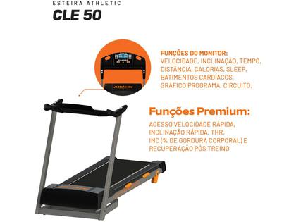 Imagem de Esteira Elétrica Athletic CLE 50 16kmh 130kg Suportados Inclinação Eletrônica 12 Níveis 13 Programas