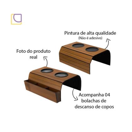 Imagem de Esteira Suporte de Sofá com Apoio Porta Controles  Porta Copos Flexível Mdf Kit 2 Esteirinhas Flexível