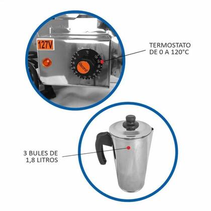 Imagem de Esterilizador em Inox Banho Maria 3 Bules Leite e Café - Record