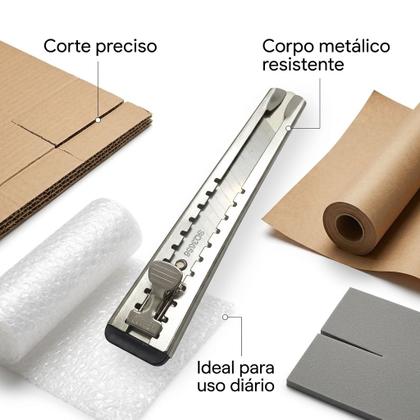 Imagem de Estilete De Metal Corte Preciso e Seguro Trava de Seguranca Cabo Emborrachado Alta