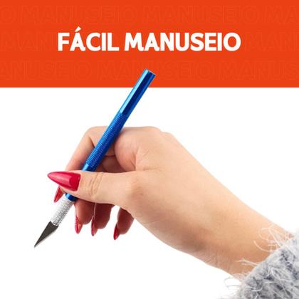 Imagem de Estilete De Precisão em Alumínio Azul - Com 6 Lâminas - Kaftor