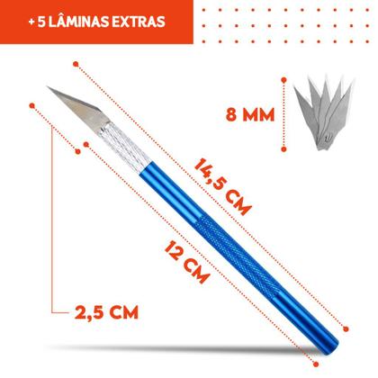 Imagem de Estilete De Precisão em Alumínio Azul - Com 6 Lâminas - Kaftor